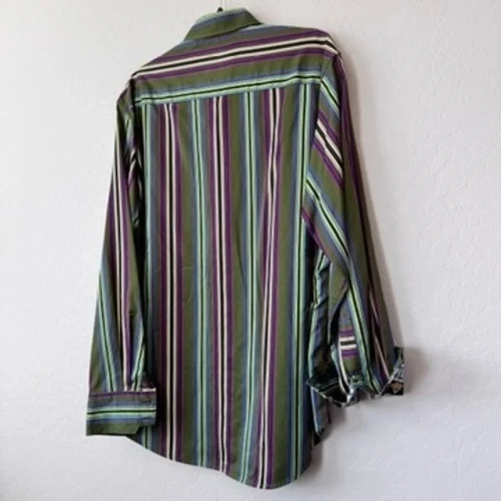 Robert Graham Mens XLarge Long Sleeve Button Up Shirt Green Colorful Stripes - Picture 9 of 11